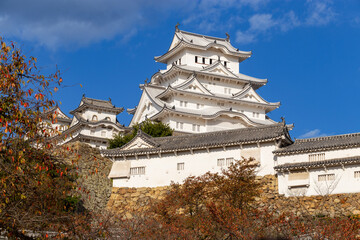 Ancient Samurai Castle of Himeji with Blue Cloudy Sky. Japan.