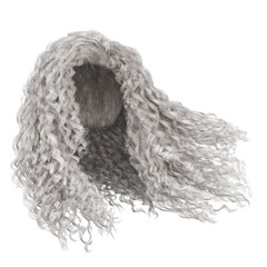 3d rendering curly white platinum hair isolated	