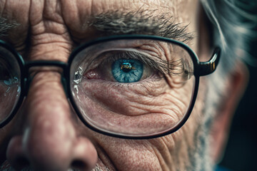 Vision, business and education concept - close up of old man eyes in glasses. Generative ai.