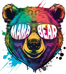 Cute happy mama bear. Artwork design, illustration for T-shirt printing or poster.