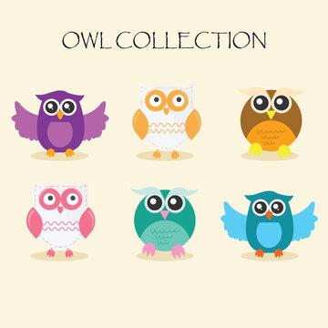 Illustration of colorful cartoon funny owls 