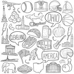 Cleveland, OH, USA Doodle Icons. Hand Made Line Art. City Ohio Clipart Logotype Symbol Design - obrazy, fototapety, plakaty
