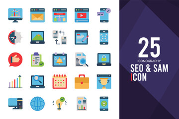 25 SEO And SAM Flat icon pack. vector illustration.