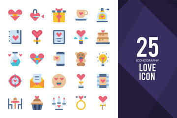 25 Love Flat icon pack. vector illustration.