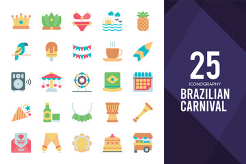 Fototapeta na wymiar 25 Brazilian Carnival Flat icon pack. vector illustration.