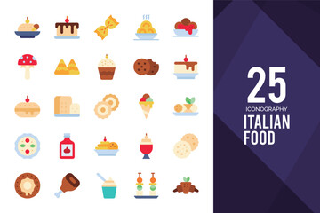 25 Italian Food Flat icon pack. vector illustration.