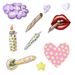 Set of Marijuana. Legalize cannabis. smoking weed. Vector illustration of weed