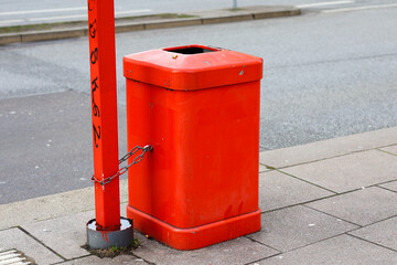 Red recycling waste bins