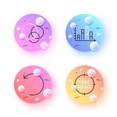 Fake news, Recovery data and Diagram graph minimal line icons. 3d spheres or balls buttons. Euler diagram icons. For web, application, printing. Vector