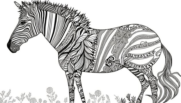 a cute coloring book for children that is still black and white, but waiting for colors and then it will become a wonderful colorful zebra