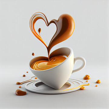 Balancing cup of coffee with splash in form of heart, Generative AI