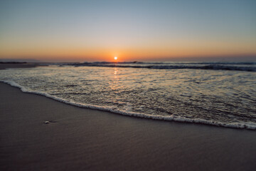 Landscape with sea sunset on the beach.
