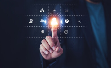 Businesspeople touching on screen to target customer. Target customer, buyer persona, customer...