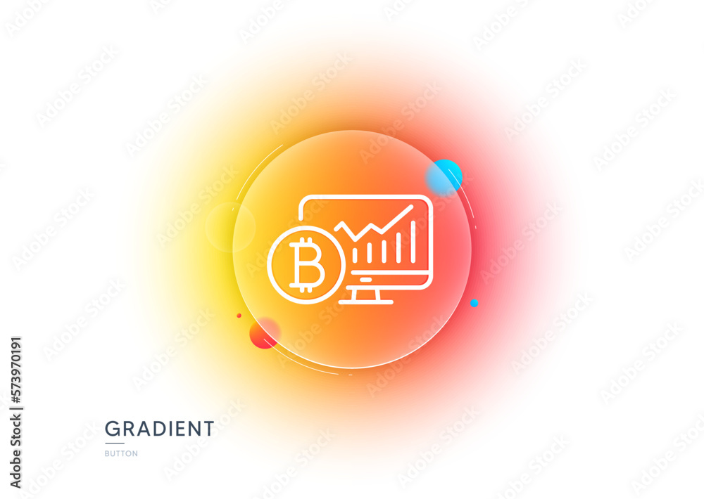 Poster bitcoin graph line icon. gradient blur button with glassmorphism. cryptocurrency analytics sign. cry