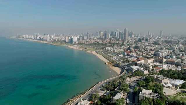 Aerial footage of Tel Aviv Yaffo, St. Peters church