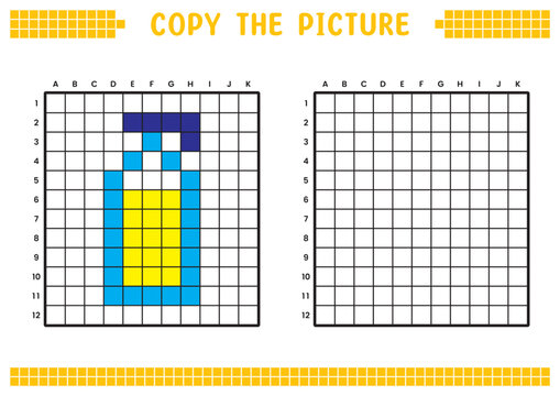 Copy The Picture, Complete The Grid Image. Educational Worksheets Drawing With Squares, Coloring Areas. Preschool Activities, Children's Games. Cartoon Vector Illustration, Pixel Art. Shampoo Bottle.