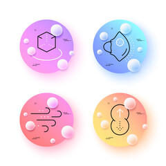 Augmented reality, Swipe up and Windy weather minimal line icons. 3d spheres or balls buttons. Medical mask icons. For web, application, printing. Virtual reality, Scrolling page, Wind. Vector