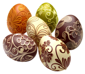 Easter holiday egg vector icons. Spring religion holiday or egghunting decoration isolated objects with painted pattern and ornament of colorful stripes, circles and stars