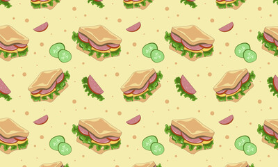 Pattern with sandwich, cucumber and sausage slices