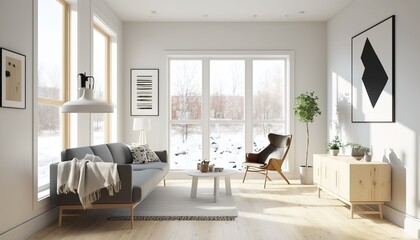Fototapeta na wymiar Modern interior. scandinavian style, Generative AI