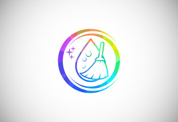 Low Poly Cleaning Service Logo Design Template, Cleaning Company Logo Sign Symbol.