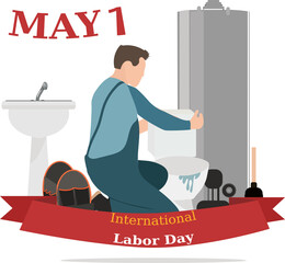 International Labor Day, Plumbing Banner. Plumber repair and service. copy-space