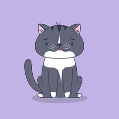 Cute black cat on a purple background.