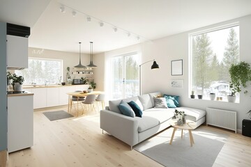 Modern interior. scandinavian style, Generative AI - obrazy, fototapety, plakaty