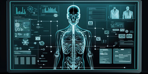 digital heathcare on modern virtual screen, 3d world medical technology, ultra wide illustration