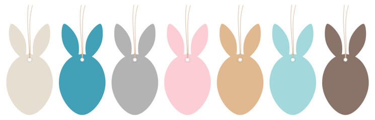 Set Sieben Hängende Anhänger Ostereier Hasenohren Retro