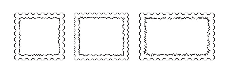 Empty stamp outline frame vector illustration set. Vintage black frame collection on white background. Border design to use in mockup, email, newsletter business communication projects. 