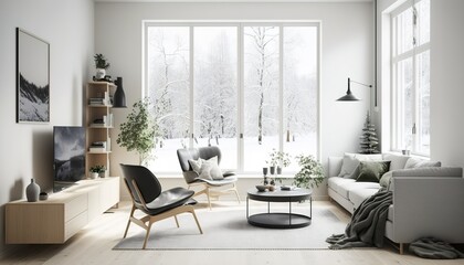 Naklejka na ściany i meble Modern interior. scandinavian style, Generative AI