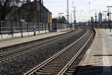 Naklejka na ściany i meble shadows light and shadow rails railroad city journey train trains romance