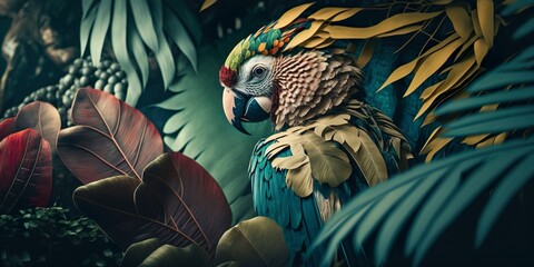 Fototapeta premium Jungle Flora / Fauna Illustration - Generative AI