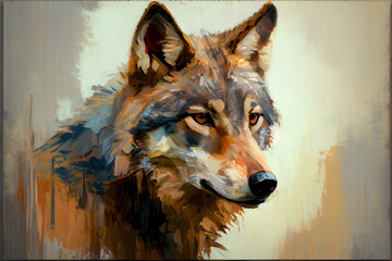 Palette knife painting of a wolf generative ai