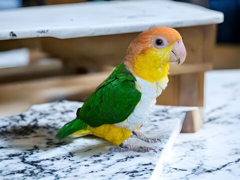 Young White bellied caique bird.
