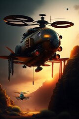 Fototapeta na wymiar Sci-Fi Helicopters Illustration - Generative A.I. Art