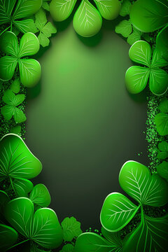 Saint Patrick's day four leaf clover background with blank space in the middle for text or logo. Copy space. Generative Ai