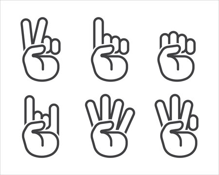 Hand gestures linear icon set. Hand geometric style icon. Hand sign language icon. Vector illustration
