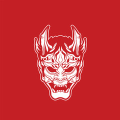 Japanese Demon Oni Mask Logo Design vector illustration	