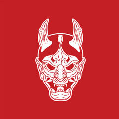 Japanese Demon Oni Mask Logo Design vector illustration	