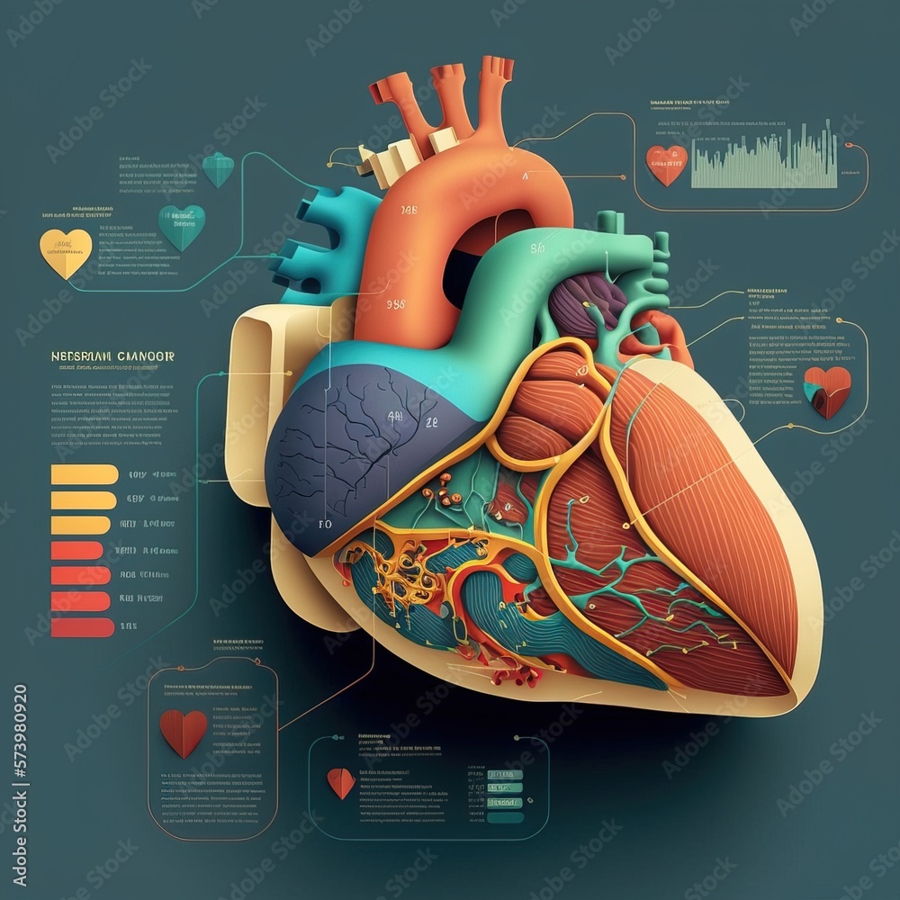Poster a diagram of the human heart with all its functions and functions in it including the heart anatomic