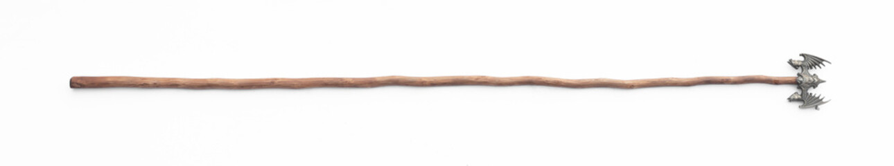 magic stick, wooden walking stick isolated on white background
