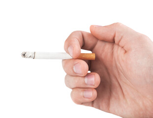 Human hand holds cigarettes, bad habits concept