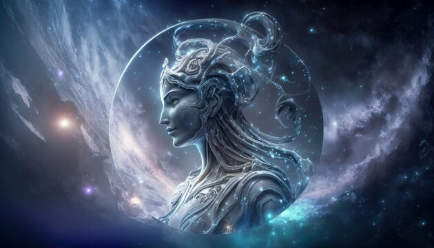 Astrology in Space, Virgo Zodiac Sign in space with nebulas and stars, Generative AI