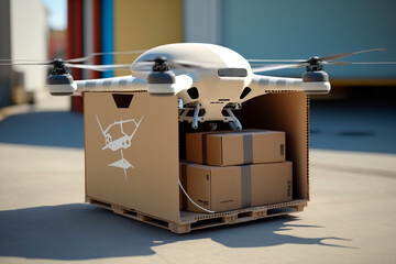 generative ai illustration of drone delivering package, drone flying, drone futur concept, generative ai