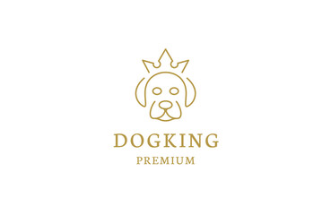Head dog king line logo design template 