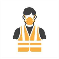 Construction Worker Icon vector. Safety icon Avatar With mask and safety vest. Builder man icon. vector illustration