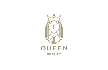 Queen beauty line logo design template flat vector