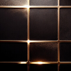 Glossy brass checked lattice on matte black surface, background, generative AI 